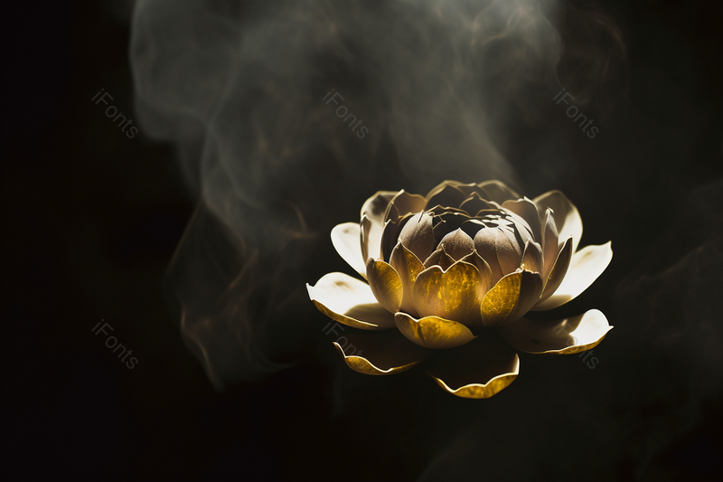烟雾缭绕在太阳下禅意的金白色莲花,高清,摄影图,摄影图片,图片大全,摄影图免费下载